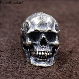 Cluster Rings 925 Sterling Silver High Detail Skull Ring Mens Biker Punk TA50 US Size 7~15