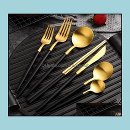 Sets Kitchen, Dining Home & Garden Novely Portuguese Tableware Stainless Steel Golden Flat Spoons Kitchen Bar Cutlery Flatware Set Top Grade