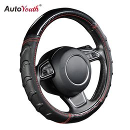 AUTOYOUTH Willow Patterned Massage Steering Wheel Cover Soccer Pattern Splice Light Leather Universal Fits Most Car Styling