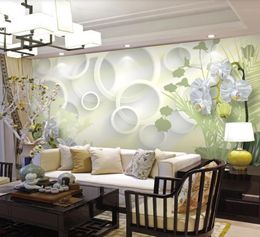 Fantasy flower 3D circle cherry blossom reflection background wall painting gentleman flower living room 3d wallpaper