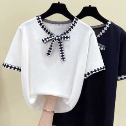 Korea Summer Pullover Knitted Short Sleeve Knitted Sweater Women Basic Solid Casual Base Female Knitting jumper mujer 210604