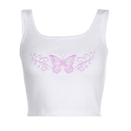 Tanks Women Camisole Front Butterfly Embroidery Fashion Sexy Hot Blouse Tops Summer Cool Simplicity Top Women 2021 Top Mujer X0507