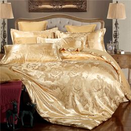 Jacquard bedding set new flower bed linens Adult camel golden duvet cover set 4pcs/set queen size bedclothes home textile 210319