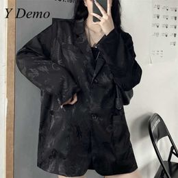 Y Demo Gothic Vintage Dragon Women Jacket Long Sleeve Retro Thin Blazer For Female Fashion 211122