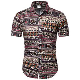 Floral Print Shirts Mens Summer Short Sleeve Hawaii Beach Shirt for Men African Style Casual Colourful Cosy Camisas 5XL 210524