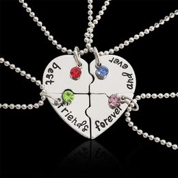 4 Pcs/set Best Friends Forever and Ever Necklace Friendship Couple 4 Friends One Person One Piece Heart Shape Pendant Gift