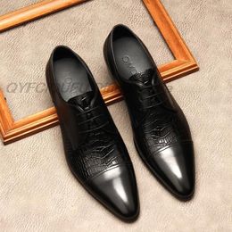 Mens Formal Shoes Genuine Leather Oxford Shoes For Men Dressing Wedding Brogues Office Black Lace Up Mens Cap Toe Dress Shoes