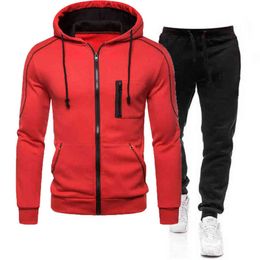 Sports Jacket and Pants Men's Warm Sports Suit Solid Casual Men Clothing Workout Jogger Running Fitness Sportswear Training Set Y1221