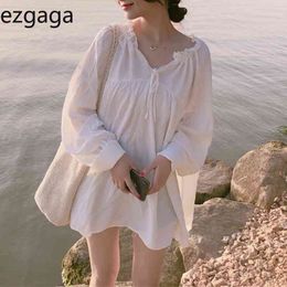 Ezgaga Korean Fashion Sweet Women Blouse Spring Loose Elegant Chic Long Sleeve Solid White Shirts Female All-Match Casual 210430