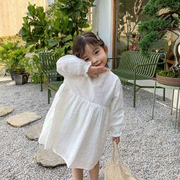 2020 Spring New Lace Hollow Baby Girls Princess Dresses Korean Style Toddlers Kids Cotumes 100% Cotton White Children Dress G1129
