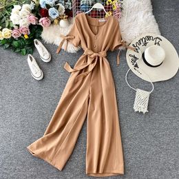 Women's Jumpsuits & Rompers 2021 Fashion Female Summer Clothing Women Chiffon Short Sleeve Playsuit Bow Solid Party Elegant Jumpsuit Romper