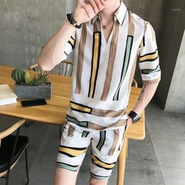 Men's Tracksuits 2021 Short Sleeve T-shirt Summer Ice Silk Suit Fashion Casual Half Loose Clothes