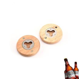2021 Wooden Round Shape Beer Bottle Opener Coaster Home Decoration 7.1*1.2cm Stainless Steel Beer Bottle Opener
