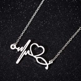 Love Heartbeat Heart Pendant Necklaces Stainless Steel Silver Gold chains necklace for Women Fashion Jewellery Will and Sandy