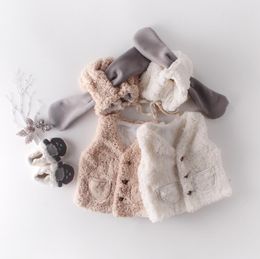 Baby Girls Waistcoat Cashmere Infant Boy Vest Hats 2pcs Sets Solid Colour Newborn Cardigan Winter Toddler Coat Baby Boutique Clothes DW6053