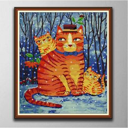 Watercolor cat in winter home decor paintings ,Handmade Cross Stitch Craft Tools Embroidery Needlework sets counted print on canvas DMC 14CT /11CT