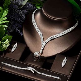 HIBRIDE Unique Brilliant Cubic Zirconia Wedding Jewelry Geometric Africa Luxury Bridal 4pcs Set Festival Dress bijoux N-192