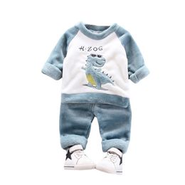 Kış pijama erkek bebek kız elbise elbise çocuk moda karikatür kalın t-shirt pantolon 2 adet / takım bebek çocuklar pijama 211224