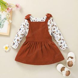 Girls Clothing Set Floral Tops+Suspender Dress Outfits Fall 2021 Kids Boutique Clothes 1-5T Children Cotton Long Sleeves 2 PC Suit Casual