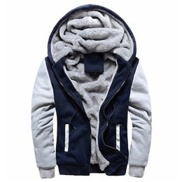 Casual Hooded Collar Men Hoodies Sweatshirts Winter Warm Thick Fleece Zipper Jacket Sportswear Outwear Oversized S-5XL 210819