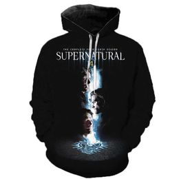 Arrival Supernatural 3D Hoodie Sweatshirts Horror TV Drama Casual Pullover Men Women Fashion Streetwear Harajuku Hoodies 211018