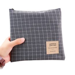 2021 Pencil Case Korean Stationery Stripe Grid Fabric Pouch Pencil Holder Pen Bag Canvas Cosmetic Bag Coin Purse Free Ship Customise