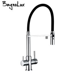 Bagnolux Copper Kitchen Faucets Chrome Kitchen Sink Black hose Mount Pull Down Dual Sprayer Nozzle Mixer Water Taps 211108