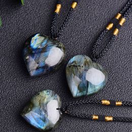 Natural Stone Handmade Energy Heart Pendant Necklaces With Rope Chain For Women Men Lover Couple Jewellery
