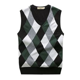 Mens Golf Vest Autumn Spring Warm Thick Sleeveless V-Neck Argyle Slim Fit Fashion Sweaters Knitted Cotton Casual Wool Coat Tops