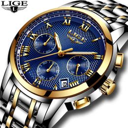 New Lige Watches Men Luxury Brand Chronograph Men Sports Watches Waterproof Full Steel Quartz Men's Watch Relogio Masculino+box Q0524