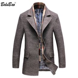 BOLUBAO Men Winter Wool Coat Men's Turn-Down Collar Solid Colour Warm Thick Wool Blends Woollen Pea Coat Male Trench Coat Overcoat 210518