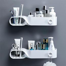 Hooks & Rails Bathroom Storage Rack Wall-mounted Toothbrush Box Toiletries Holder With Hook Organizer