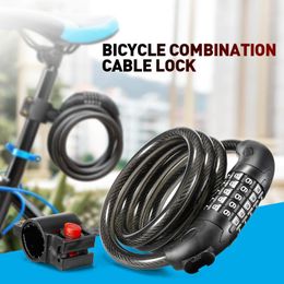 Bike Locks 1.2m Bicycle Lock 5 Digital Code Combination Security Seatpost Mounting Steel Cycling Sturdy