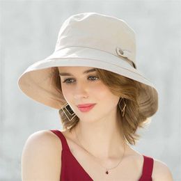 ENJOYFUR Summer Cotton Sun Hats For Women Wide Brim And Breathable Bucket Youth Fashion Caps 211119