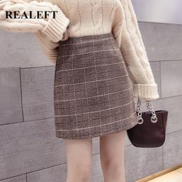 Autumn Winter Woollen Shorts Skirts Vintage Plaid Sexy Mini Skirt Korean High Waist Wrap Skater Female 210428