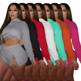 Bulk Summer Women Clothes Tracksuits long Sleeve tops Shorts Outfits Two Piece Set casual sportswear sport suit selling klw7217