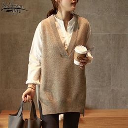 V neck Pullover Women Knitted Sweater Vest Autumn Winter Sleeveless Warm Casual Oversize 12230 210427