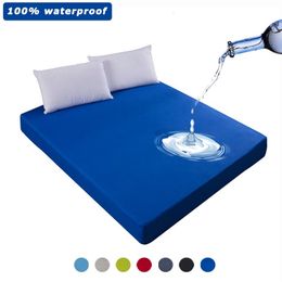 100% Waterproof Solid Bed Fitted Sheet Nordic Adjustable Mattress Covers Four Corners With Elastic Band Multi Size 220217