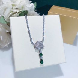 Hot Brand Pure 925 Sterling Silver Jewellery For Women Rose Pendant Necklace Green Gemstone Water Drop Design Fine Luxury Quality