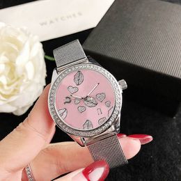 Brand Watches Women Girl Crystal Heart-shaped Style Steel Metal Band Quartz Wrist Watch GS 49