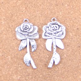 32pcs Antique Silver Bronze Plated rose flower Charms Pendant DIY Necklace Bracelet Bangle Findings 42*19mm