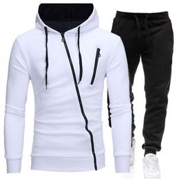 Tracksuit Men 2 Pieces Set Sweatshirt + Sweatpants Sportswear Zipper Hoodies Casual Mens Clothing Ropa Hombre Size S-3XL 211109