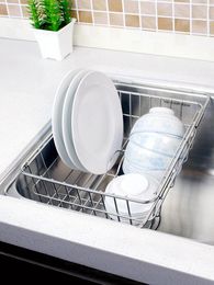 Kitchen Storage & Organisation 304 Stainless Steel Sink Drain Rack Adjustable Basket Dish Washing Basin