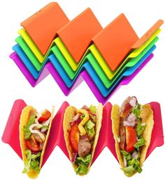 Colorful Taco Holders, Premium Large Tacos Tray Plates Holds Up to 3 or 2 Each, PP Health Material Very Hard and Sturdy, JJD10864