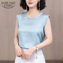 Korean Version Sleeveless Top Outer Wear Silk shirts Blouse Woman Satin Inner Primer Loose blouse woman 9173 50 210508