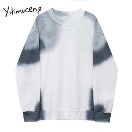 Yitimuceng White Woman Tshirts Fashion Plus Size Pullover O-neck Tie Dye Long Sleeve Clothing Spring Comfortable Streetwear 210601