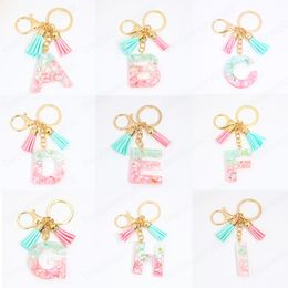 Cute Gold Pink Gradient Colour Resin Letter A-Z Key chain For Women Handbag Backpack Pendant Fashion Car Jewellery Gift