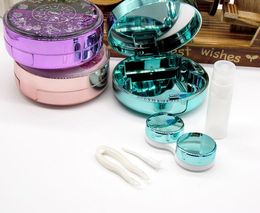 fashional round electroplating quicksand contacts lenses cases glitters lens box glasses case