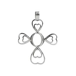 Cross Pendant Pearl Mounting Lockets Love Wish Pearls Gift 925 Sterling Silver Cage Pendants 5 Pieces