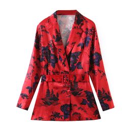 BLSQR Fashion Floral Print Blazer Women Long Sleeve Red Office Ladies Coat Elegant Chic Jacket 210430